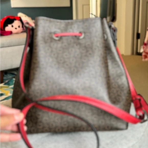 Guess Brown and Red Shoulder Bag with Monogram Print - Picture 2 of 3